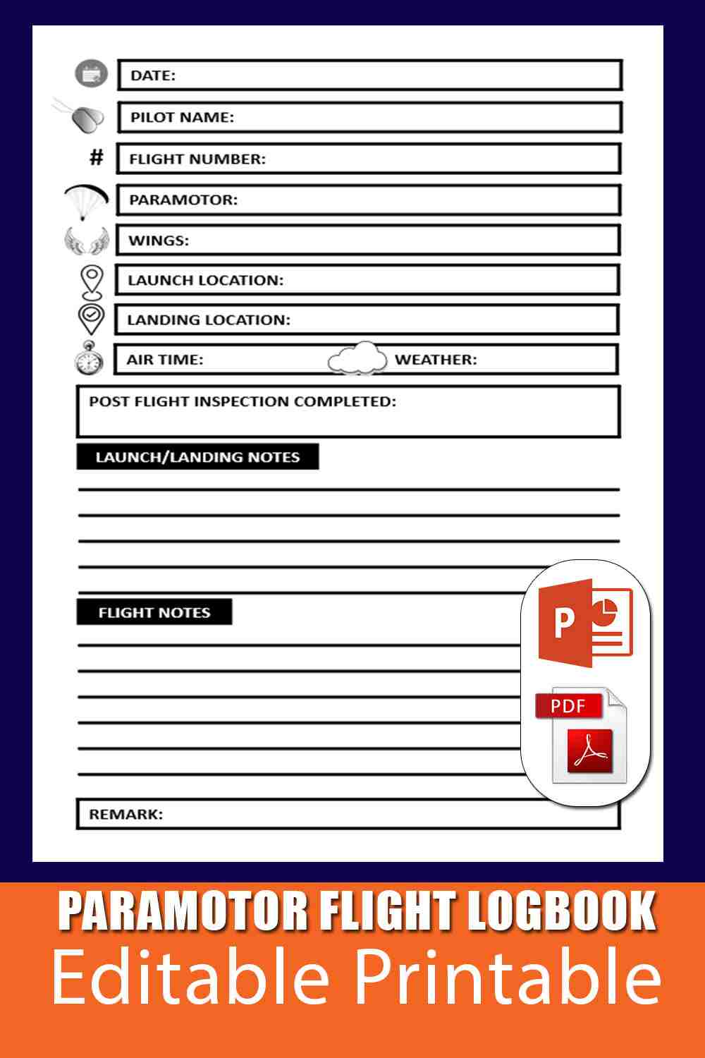 Paramotor Pilot\'s Flight Log Book 